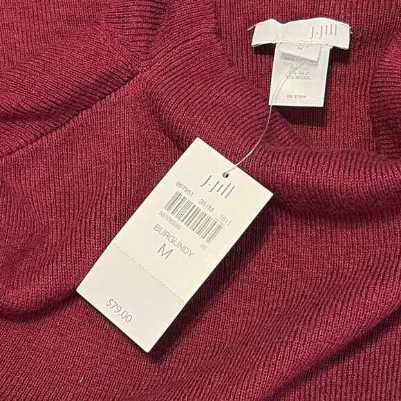 NWT J. Jill Burgundy Mock Neck Tunic Sweater Small Cotton Silk Wool Blend - Picture 6 of 7